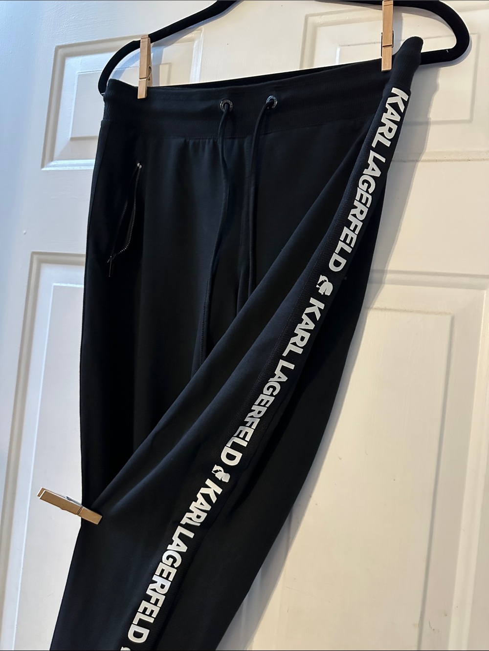 Karl Lagerfeld Black Men's Jogger Pants with Paris Side Logo tape.